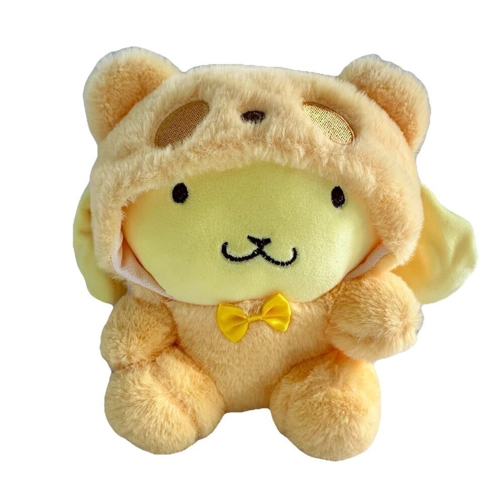 Sanrio Pompompurin in‎ Fuzzy Yellow Bear Pajamas w/ Hood 10" Plush Collectible